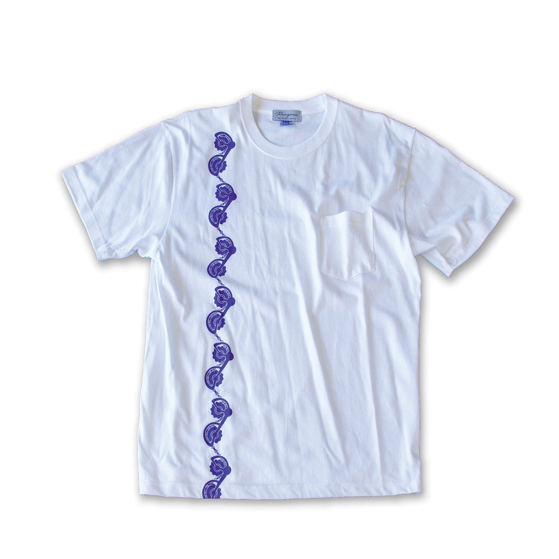 ディレーラー柄メンズTシャツ(胸ポケット付き)(ホワイト×ラベンダー・S)