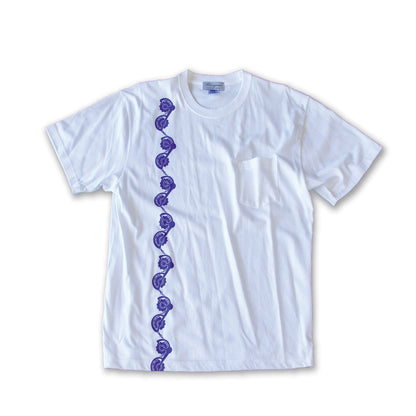 ディレーラー柄メンズTシャツ（胸ポケット付き）（ホワイト×ラベンダー・S）